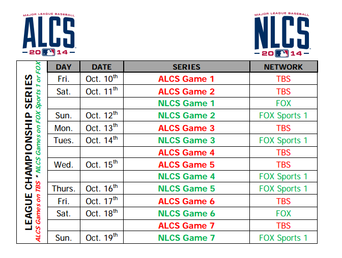 Ryan Divish on Twitter: "Here's the ALCS/NLCS schedule http://t.co/CVVyrhovy4"