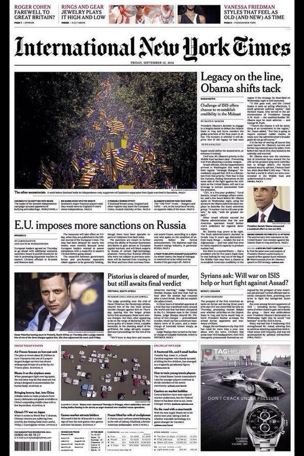 Tomorrow's international NYTimes cover is about Catalonia's V #11S2014