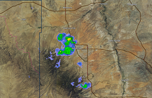 NWSTucson's tweet image. 513 PM: Weak showers W of HWY 90 between Fort #Huachuca &amp;amp; #SierraVista will result in T-0.05" &amp;amp; winds 25 mph. #azwx