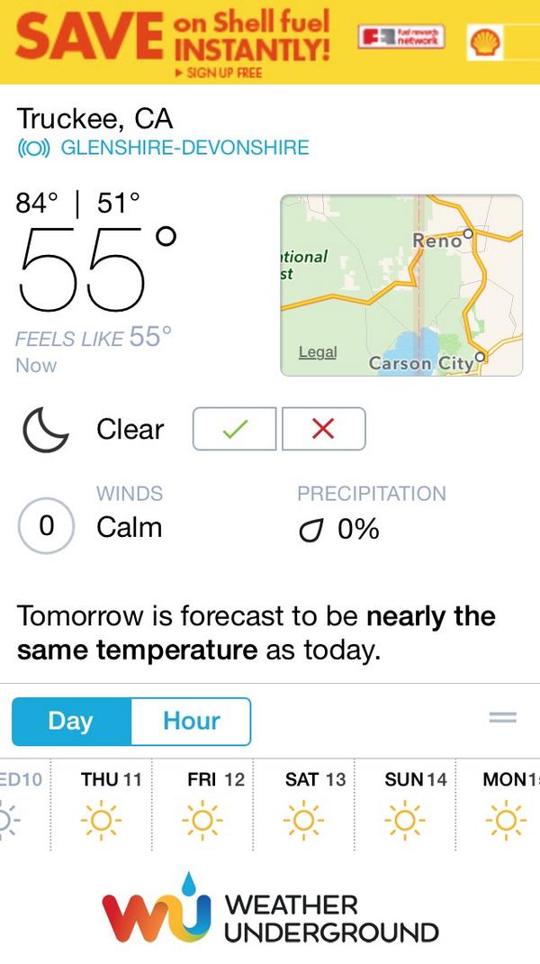 TrentFinlayson's tweet image. From Weather Underground app on Sep 11, 2014, 10:46:36 PM. Truckee, California US. #coldman wxug.us/wxapp