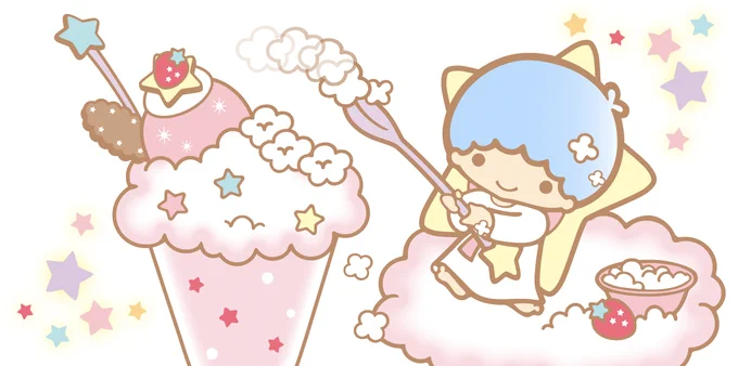 キキとくせいの、くものふわふわパフェだよ☆ しあわせ、い〜っぱいなキモチになれるパフェを みんなに〜♪ 