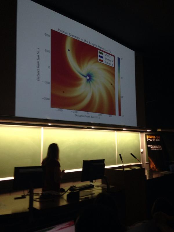petertgallagher's tweet photo. Model of the solar wind for geomagnetic storm prediction by V. Pierrard @ESPM14. Talk about timely. #spaceweather http://t.co/Ub6ilCprTK