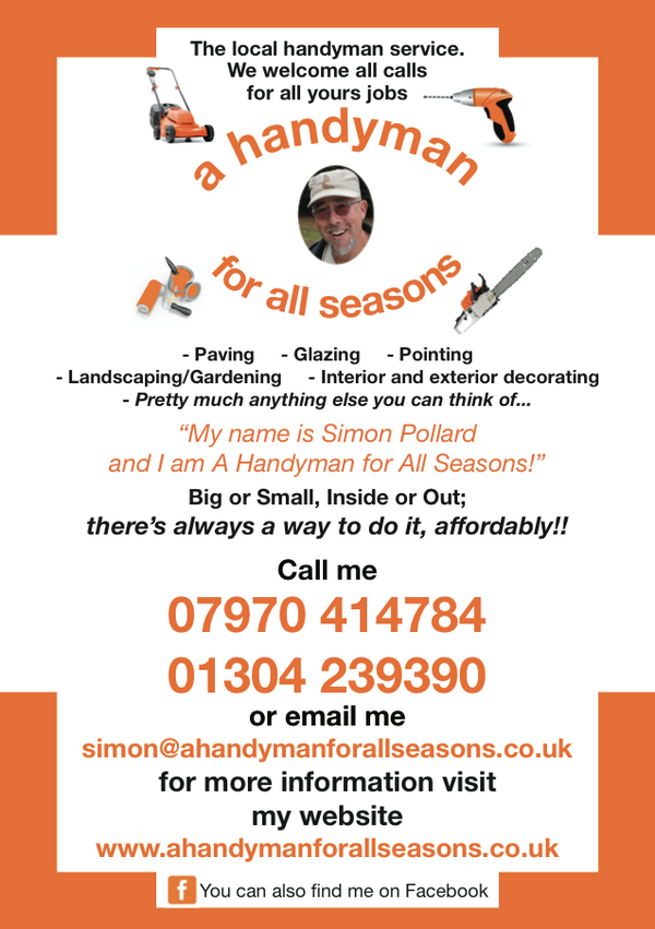 RK_Group's tweet photo. Our A5 flyer for A handyman for all seasons! Call us on 01304 821000 for more information on our flyer prices! #flyer http://t.co/a9M0ez11oa