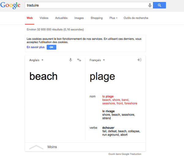 Oh, un p'tit truc sympa qd on tape "traduire" dans #google #GoogleTranslate