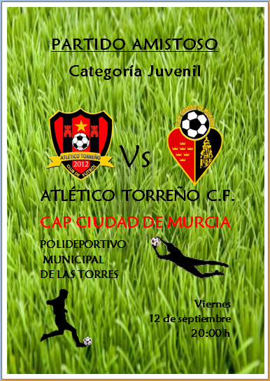 AtleticoTorreno's tweet photo. Esta tarde, en Las Torres, amistoso entre nuestro Equipo Juvenil y el  Juvenil del @CiudadDeMurcia ¡No te lo pierdas! http://t.co/pPhK3rMfji