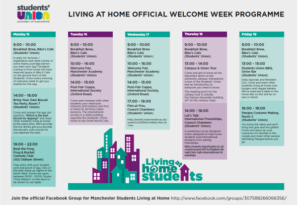 TrinaUMSU's tweet photo. Come Along to Our Welcome Events for Students Living at Home! #manchesteraccessprogramme @UoMSchools @manchesteruni http://t.co/M70JbuGzII