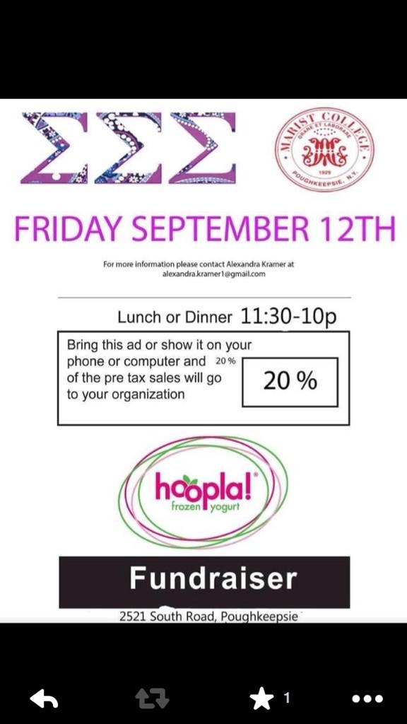 trisigma_marist's tweet photo. GO TO HOOPLA TODAY TO SUPPORT TRI-SIGMA!!! 💜🍧 http://t.co/20weV0gdXO