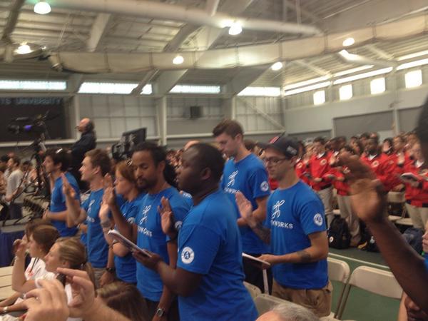 Playworks's tweet photo. Great to see! MT @CoachAmberJ: @PlayworksMA members took their AmeriCorps pledge! #AmeriCorps20  #back2recess http://t.co/ZbAgs6lBL9