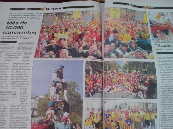 escaldats's tweet photo. Pàgines 2 i 3 del @EL9NOU_VOr d'avui! #diada2014 #castellers #caldesdemontbui #vallesoriental #tram63 #tram62 http://t.co/8cCRKqmpIQ
