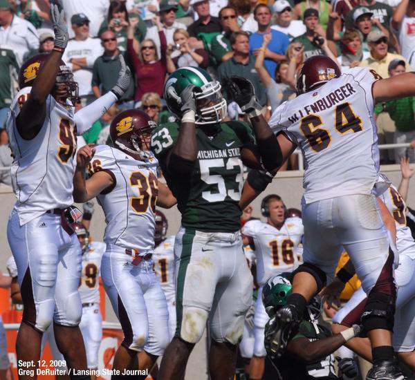 Sept. 12, 2009: <a href="/CMUniversity/">Central Michigan U.</a> Chips stun the Spartans with an improbable 29-27 win.
<a href="/freep/">Detroit Free Press</a> #archives <a href="/freepsports/">Freep Sports</a>