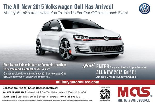 MASRhys1's tweet image. #Military #Auto Source #Ramstein 2015 #Golf and #GTI Launch!! #Prizes on the day. #Discounts #KMC #Airbase #Germany
