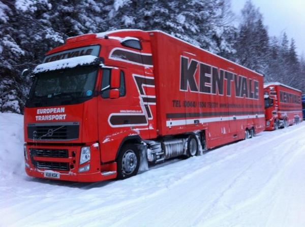 This is a couple of our trucks in Northern Sweden delivering cars for cold weather testing last winter! #notlongnow