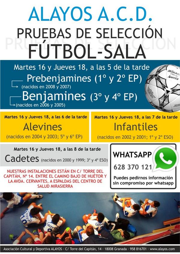 acdalayos's tweet photo. ¿Quieres jugar fútbol sala? Abierto plazo de inscripción. Si quieres + info, pregúntanos x whatsapp! #futsal #granada http://t.co/LVtAWtnXeh