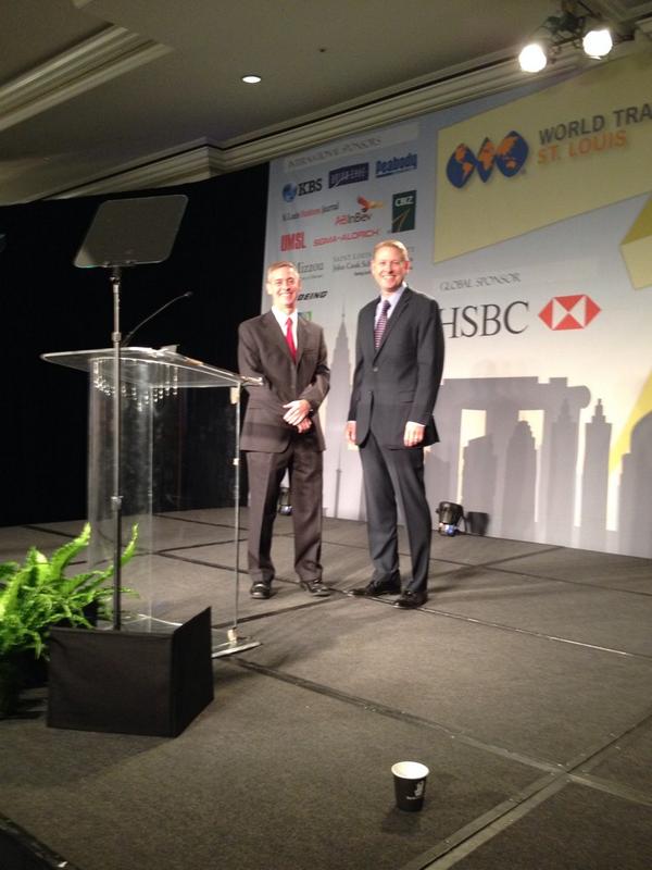 Board Pres Dennis Wilmsmeyer <a href="/AmerCentralPort/">America's Central Port</a> &amp; Exec Dir <a href="/timjnowak/">Tim Nowak</a> doing sound check 4 <a href="/WTCSTL/">WTC St. Louis</a> GrowingGlobal2014