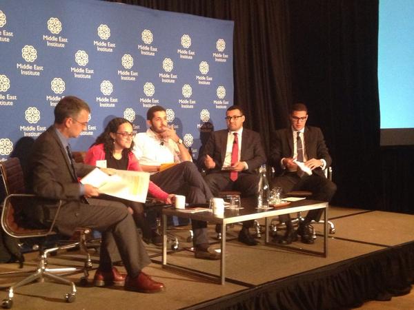 TimepDC's tweet image. Panelists on stage: Engaging Youth in Future of #Egypt - @MiddleEastInst  #EgyptMEI including #TIMEP DD @RamyYaacoub