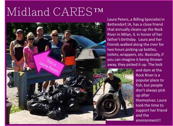 MidlandGroup's tweet photo. Laura, a rep in our IA office helped a friend clean up Rock River in Milan, IL for her day of service. #MidlandCARES http://t.co/qGdMY3OIl0