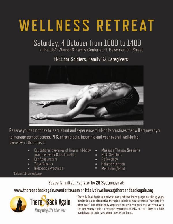 therebackagain's tweet image. Free Wellness Retreat! Details and registration info at 
thereandbackagain.eventbrite.com
@FortBelvoirVA @USOMetroDC @USArmy