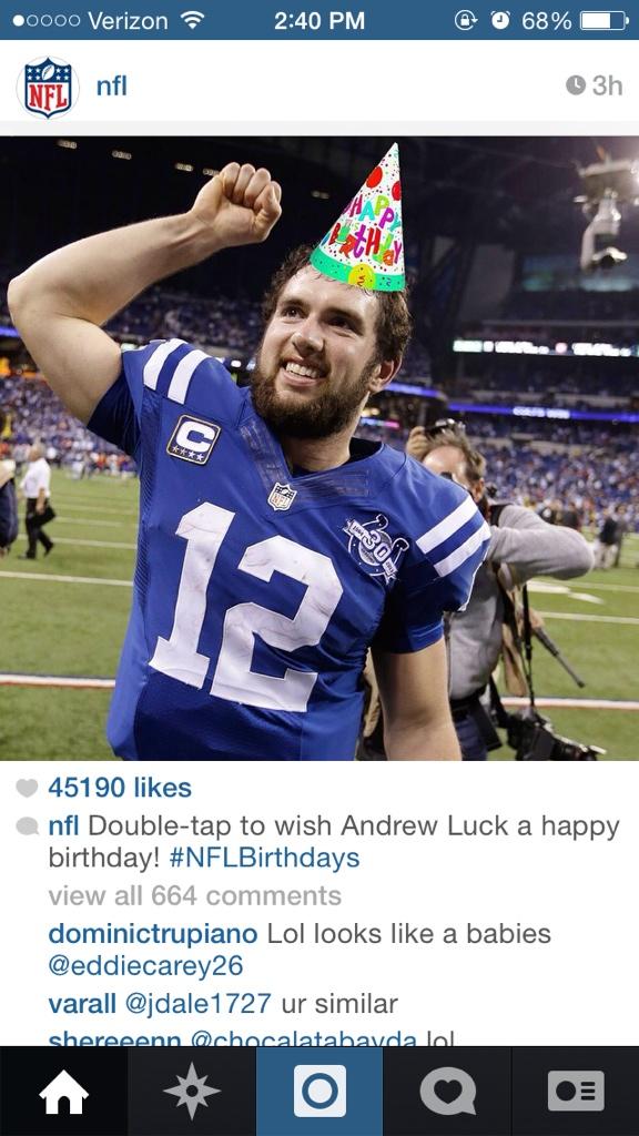 Happy Birthday to the legend in the making. The Blue Mamba. The Neck-Bearded warrior; ANDREW LUCK! 