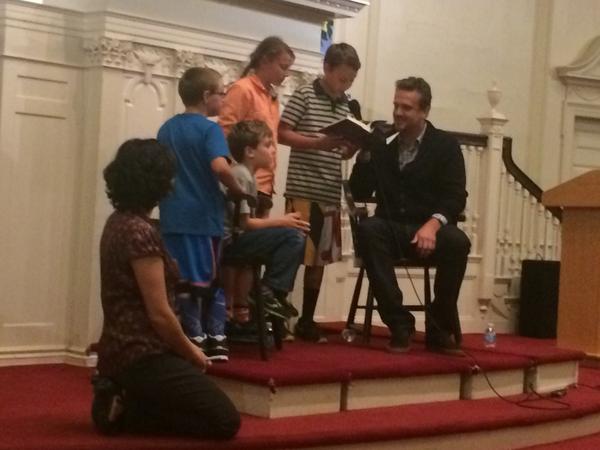 <a href="/lloyd_casey/">Casey Lloyd</a>: <a href="/jasonsegel/">Jason Segel</a> is joined on stage by some guest kid readers...great night <a href="/HarvardBooks/">Harvard Book Store</a> #nightmaresnovels