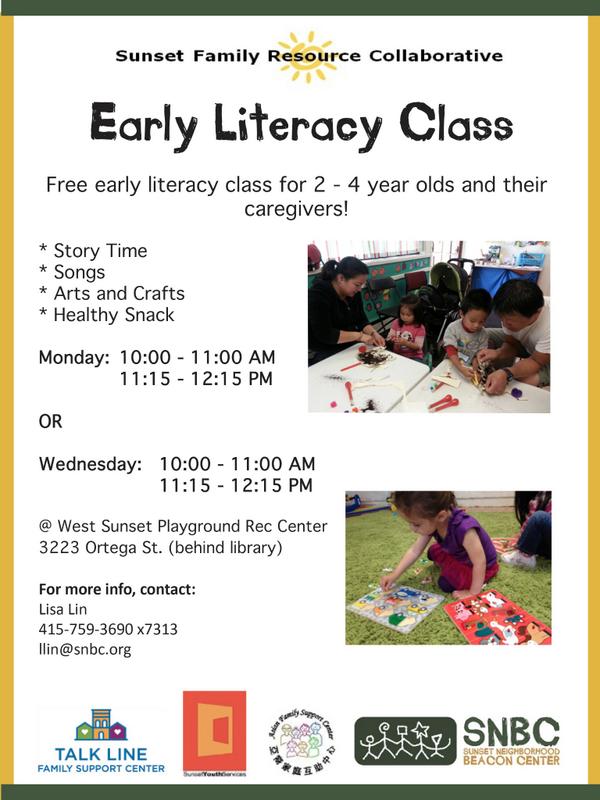 SNBCtweets's tweet photo. Early Literacy Classes for 2-4 year olds kicks off next week in the outer Sunset! Check the flyer for more info. http://t.co/tg6SamD4IK