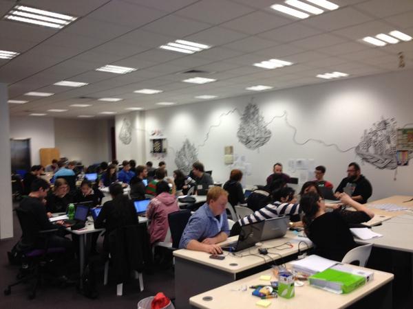 saki_wallace's tweet photo. @summeroftech #hackfestSOT14 has kicked off! 9 teams of devs &amp; designers. Looking forward to seeing what they create! http://t.co/Z3GLAKVHU9