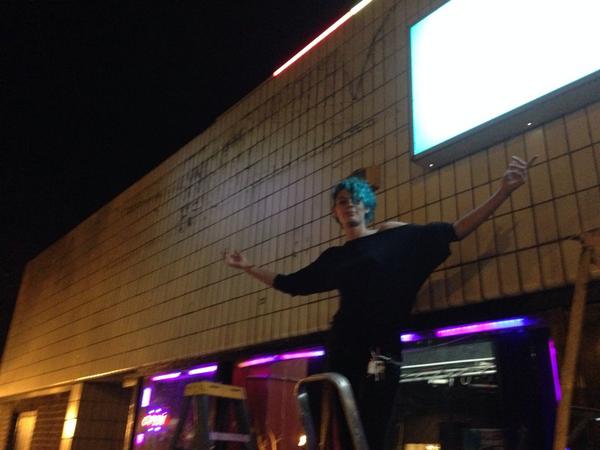 AmyEatonArtist's tweet photo. Three hours of precarious ladder balancing and voila! All those dated signs are down @VoodooPlymouth will be pretty! http://t.co/SLQIx4BxKB