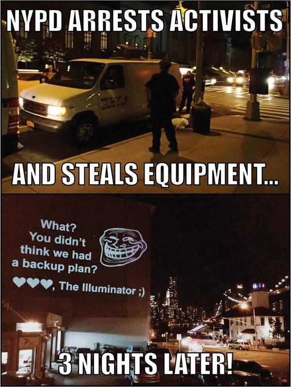 OccupyWallStNYC's tweet photo. And...this happened. Hats off to fearless comrades. Creativity always wins! #FloodWallStreet http://t.co/KNCFBj8VAn