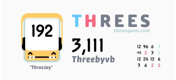 vbretzer's tweet image. I just scored 3,111 in @ThreesGame! threesgame.com