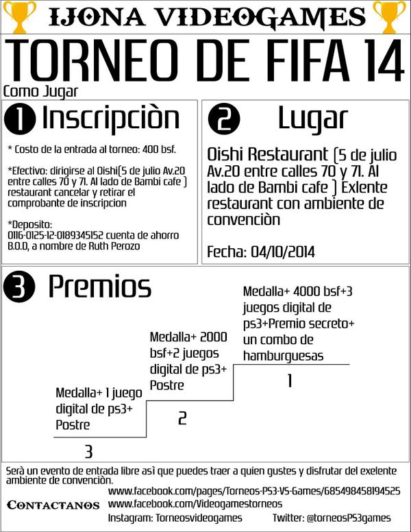 INFORMACION SOBRE EL TORNEO 
#ijonavideogames #FIFA14PS3 #TORNEODEFIFA