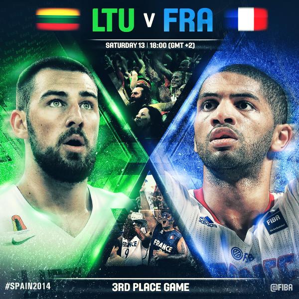 FIBA's tweet photo. #LTUvFRA is the rematch of the last EuroBasket Final!

Who will finish on the third step of the #Spain2014 podium? http://t.co/sLEWrVJqD2