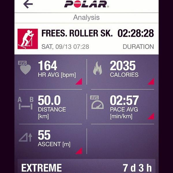 50 km! Great training! @jordanja95  I'm sorry #RoadToRuhpolding :P feel so nice! #rollerski #Polarv800 #polar @po...