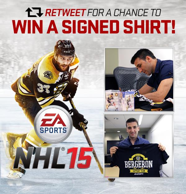EASPORTSNHL's tweet photo. RT for a chance at a signed #NHL15 @ViolentGents Bergeron shirt! http://t.co/5dZ6Fi5E0K