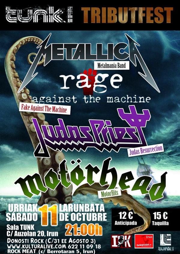 <a href="/SalaTunk/">Sala Tunk!</a> TRibutFest #Irun Metallica, Rage Against The Machine, Judas Priest Motorhead 11 OCT  kulturalive.com/index.php?len=…
