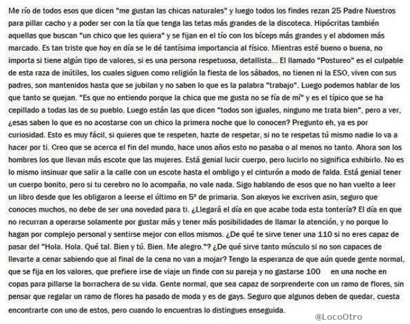 LocoOtro's tweet photo. ME LEVANTO, APLAUDO HASTA QUE ME SANGREN  LAS MANOS Y LE CONSTRUYO UN MONUMENTO A QUIEN HA ESCRITO ESTO. http://t.co/2SssK3CIz8