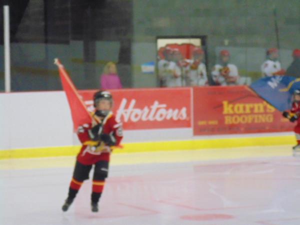 HanoverBarons's tweet photo. Opener puck drop by Kolby Reay @apron_girl @mmeyers19 Flag bearers Owen &amp; Kaden Tilker @oildogg Skylar Lina singing http://t.co/klKxXJSYCV