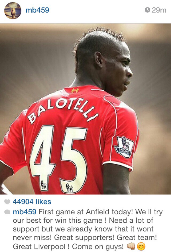 JackSear's tweet photo. Balotelli on Instagram. Seems as if he’s over that stomach bug! http://t.co/JvWGccAsif