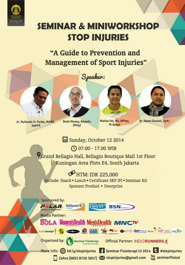 All about sport injuries. Yuk datang tgl 12 Oktober :)