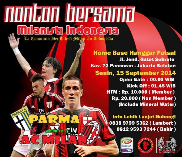 [Pusat] Nonton Bersama #ParmaMilan Senin 15/9 pkl 01.00 wib - at <a href="/hanggarfutsal/">hanggarfutsal</a> Pancoran, Jaksel.