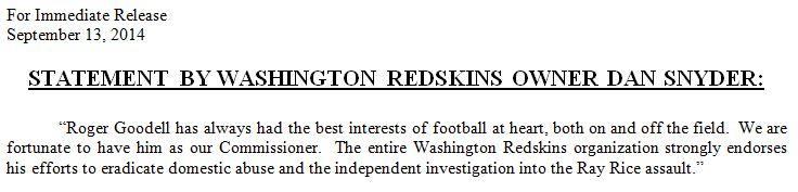 Redskins Owner Daniel Snyder Makes Statement About Roger Goodell