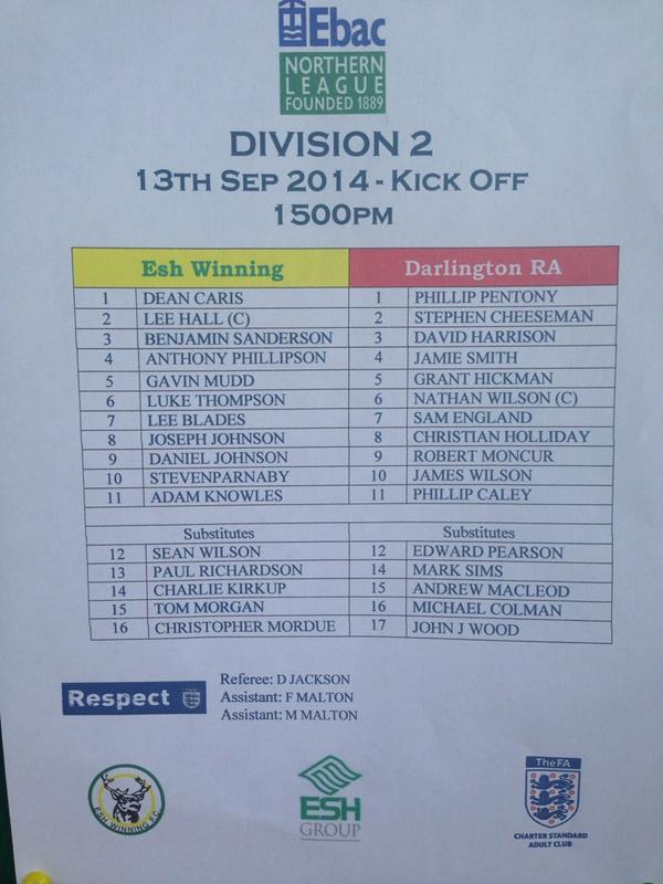 Today's line ups for <a href="/EshWinningAFC/">Esh Winning AFC</a> v Darlington RA
