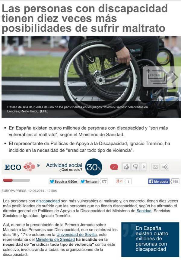 NoInvisibles's tweet photo. Las personas con #discapacidad tienen
10 veces más posibilidad de sufrir maltrato
http://t.co/eSqsSpO702
Vía @20m
http://t.co/GN7rIp2Mbp #fb