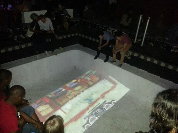 ThatAequitas's tweet photo. We're playing @LethalLeague projected into a pool at #AMaze2014 ! http://t.co/BAm3jZ3c4N