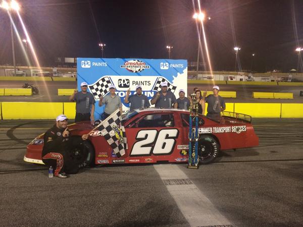 GreshamMP's tweet photo. Bubba Pollard in Victory Lane, winner of the #PPGPaintsTopGunSealants100! http://t.co/LcCtBqZMjt