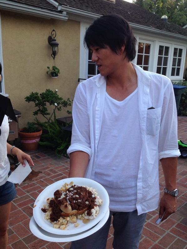 aznjamesdean's tweet photo. .@sungkang @trailingjohnson @yomyomf staff enjoying the epic #garbageplate courtesy of @a_vegh #foodporn http://t.co/0L3dZckiOt