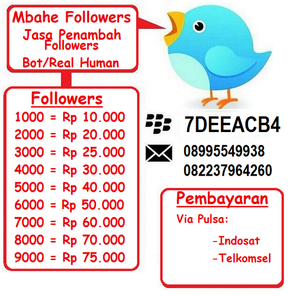 sedangnolep's tweet photo. SELL FOLLOWER TWITTER 
1k follower harga 10k pulsa.seterusnya sampai 10k,testi cek fav,ket lebih lanjut cek gambar. http://t.co/TgqyVLxzZE