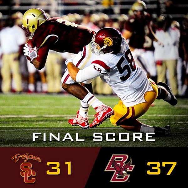 USC_Athletics's tweet photo. FINAL: BC 37, USC 31. USC falls to 2-1 as the No. 9 Trojans are upset in Boston. #FightOn http://t.co/rd3qaCWJzv