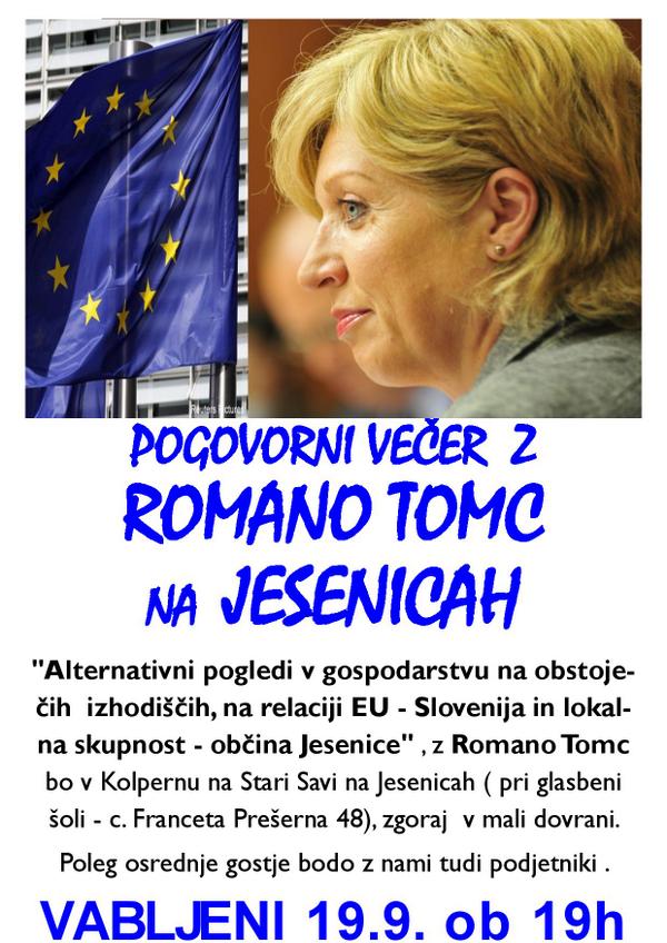 Vabljeni na pogovorni večer z evropsko poslanko in lokalnimi podjetniki <a href="/RomanaTomc/">RomanaTomc</a>