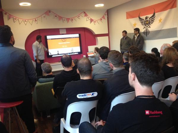 summeroftech's tweet photo. Team #Craft showing the judges their demo! #hackfestSOT14 http://t.co/6kzwhGJGgC