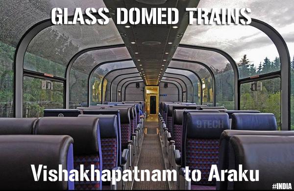9techWorld's tweet photo. Indian Railways to launch glass-domed coaches on scenic routes.1st train starting from Vishakhapatnam to Araku Valley http://t.co/6QtSm6RTuo