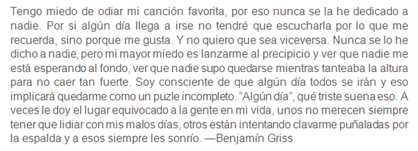 BenjaminGriss's tweet photo. Tengo miedo de odiar mi canción favorita. http://t.co/g5E7riwPiD